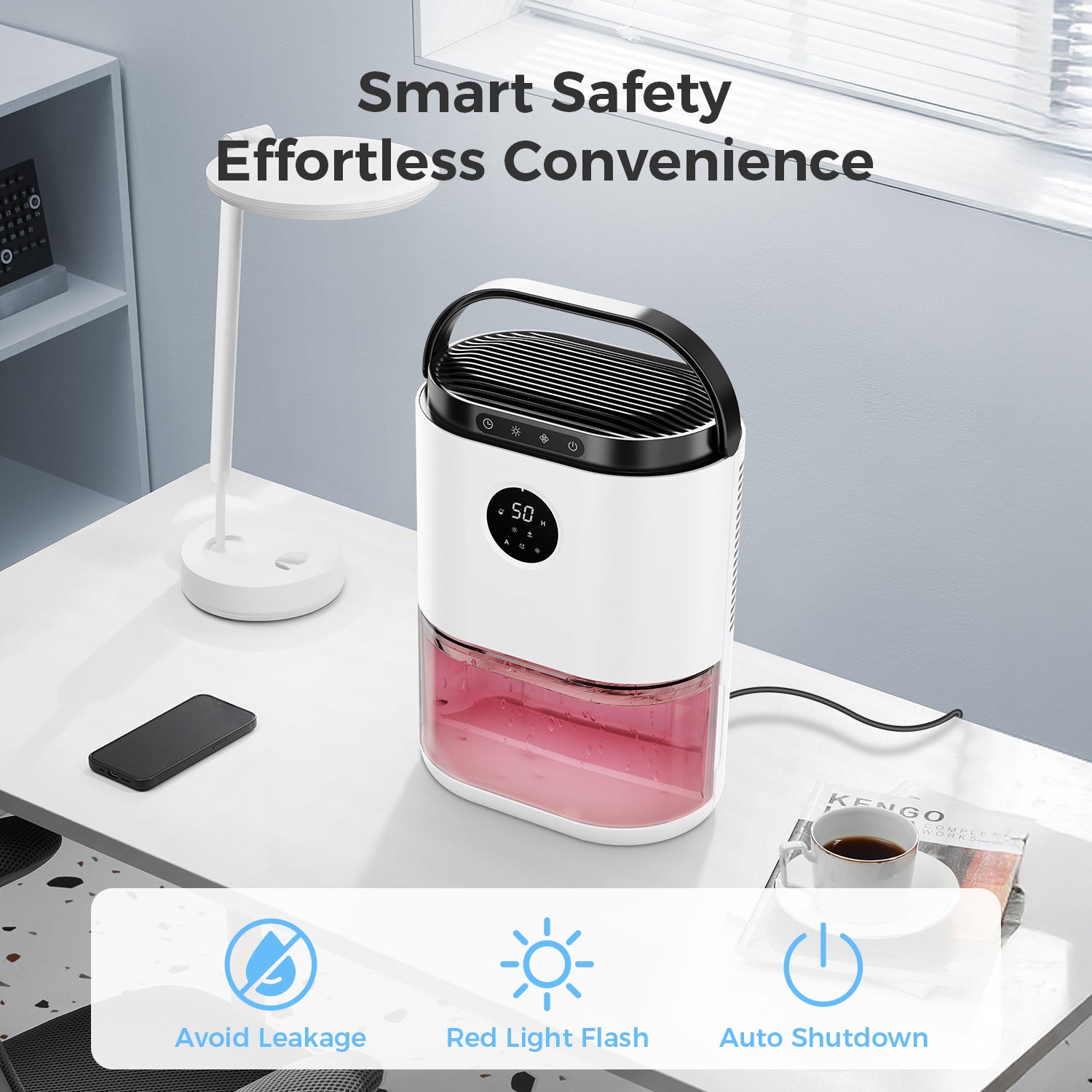 CONOPUPlus Dehumidifier 2300ML, Dehumidifiers for Home with Auto Humidity Sensor & Display, 48H Timer, 7 Color Lights, Auto Defrost, Sleep Mode, Portable Dehumidifier for Bedroom, Bathroom, Wardrobe