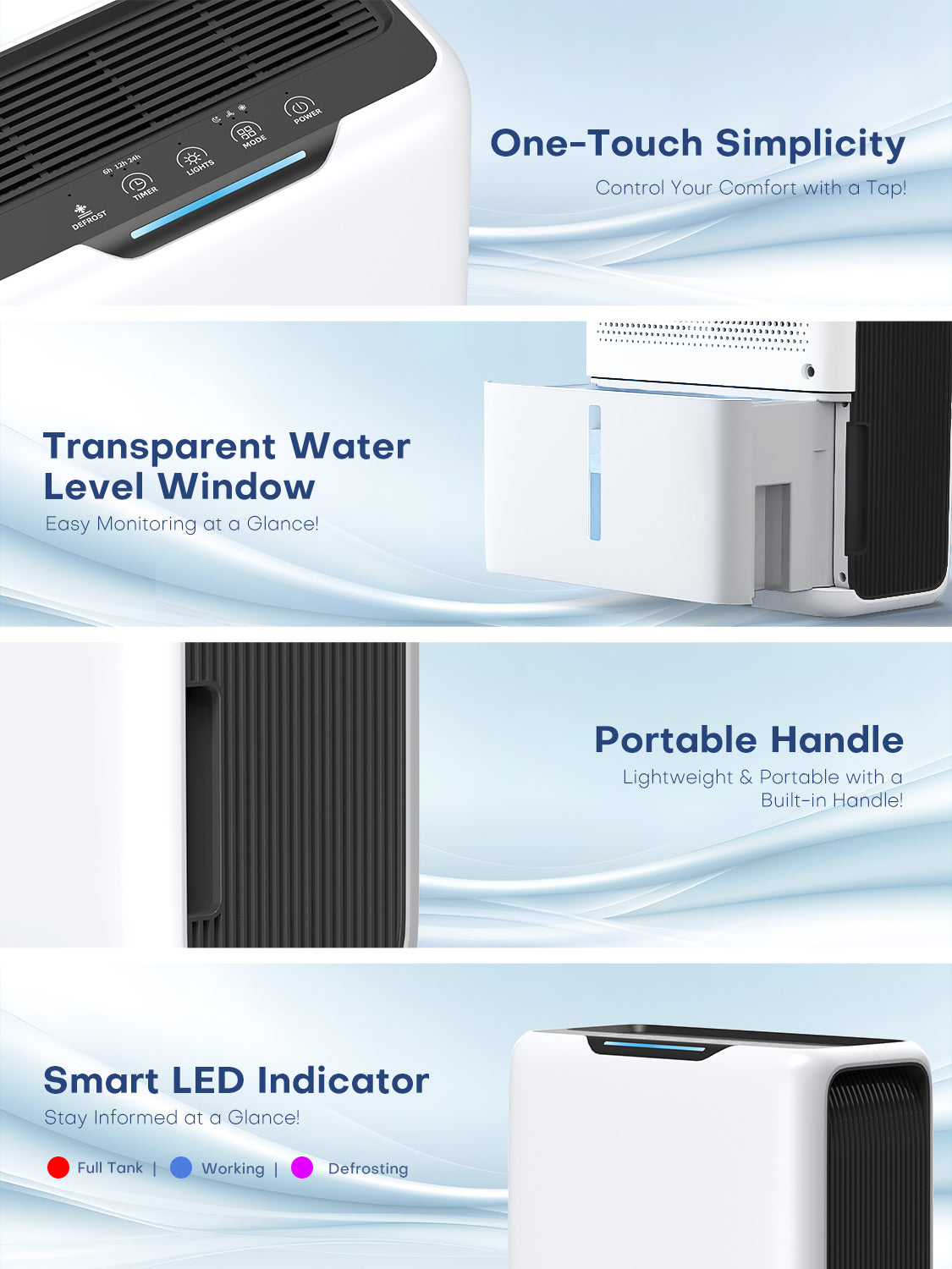 CONOPUPlus Dehumidifier, 3000 ML Dehumidifiers for Home 20㎡, 30 dB Sleep Mode, 6-24H Timer, Winter Auto Defrost, 1.3 kWh, Dehumidifiers for Bedroom, Bathroom, Kitchen, RV